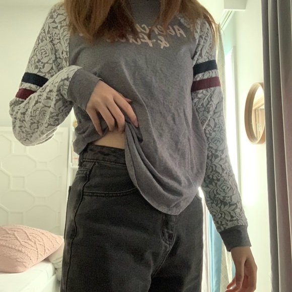 abercrombie & fitch grey laced sleeve top - Picture 1 of 4
